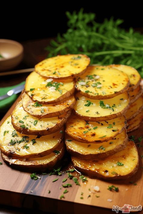 Enjoy these thinly sliced potatoes baked to perfection. A delightful crunch in every bite, perfect for any side dish! Baked Potato Rounds In Oven, Potato Circles Baked, Roasted Potato Slices In Oven, Oven Sliced Potatoes, Roasted Sliced Potatoes In Oven, Sliced Potatoes In The Oven With Cheese, Baked Sliced Potatoes In The Oven, Potato Slices In Oven, Sliced Potatoes In The Oven