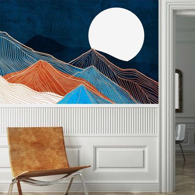 IDEA4WALL's murals are extremely easy to apply, remove, or reposition. Just peel & stick. Size: 48" L x 144" W | IDEA4WALL Abstract Wall Mural Vinyl in Blue | 144 W in | Wayfair | Home Decor Bear Mural, Wall Of Flowers, Summit Logo, Boys Room Mural, Boy Room Paint, Abstract Wall Mural, Beach Wall Murals, Mountain Mural, Living Room Murals