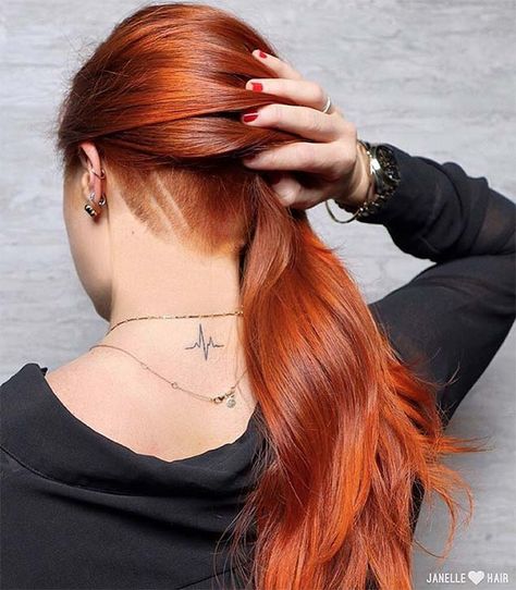 Copper Hair Color Ideas Red Hair Undercut, Red Hair Fade, Hair With Undercut, Copper Hair With Highlights, Bright Copper Hair, Copper Hair Color Ideas, Crimson Hair, Under Cut, Red Copper Hair Color