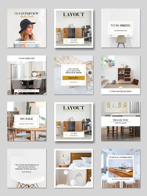 Furniture Instagram Post Templates PSD Furniture Grid Instagram, Office Instagram Post Ideas, Instagram Post Ideas Architecture, Instagram Grid Layout Ideas Interior Design, Interior Designer Instagram Post Ideas, Architecture Instagram Post Design, Furniture Instagram Post Design, Instagram Post Template Interior Design, Furniture Posts Instagram