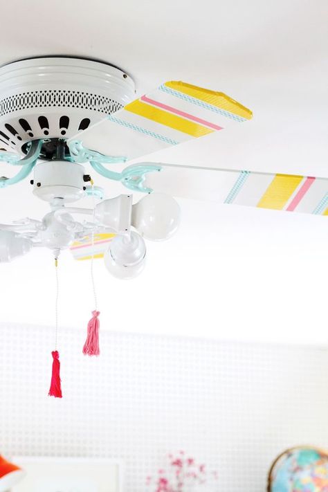 7 ways to create joy in a rental Colorful Ceiling Fan, Cool Ceiling Fans, Diy Ceiling Fan Makeover, Fan Makeover, Washi Tape Uses, Bedroom Fan, Ceiling Fan Makeover, Room Fan, Household Appliance