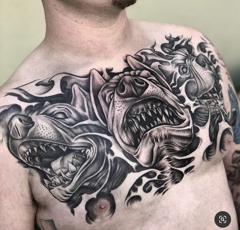 Cerberus Tattoo, Art Inspired Tattoos, Latest Tattoo Design, Skull Art Tattoo, Pitbull Tattoo, Sketch Style Tattoos, Full Leg Tattoos, Japan Tattoo Design, Skull Art Drawing