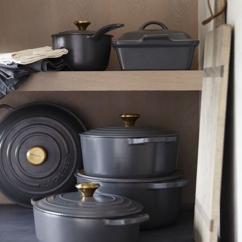 Modern Grey Kitchen, Contemporary Stairs, Le Creuset Cast Iron, Grey Kitchen Designs, Le Creuset Cookware, Ceramic Baking Dish, Contemporary Exterior, Cast Iron Dutch Oven, Contemporary Garden