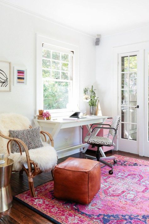 HomePolish   [L] Writers Office, Futon Diy, Home Office Rug, Chair And Footstool, Pink Rugs, Lulu Georgia, Futon Decor, Smart Tiles, Bright Homes