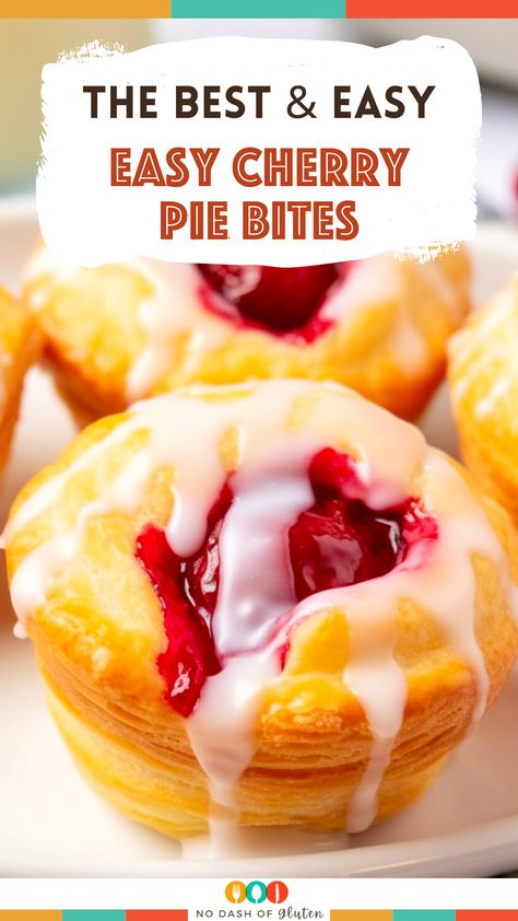 Whip up these Easy Cherry Pie Bites for a quick, delightful treat! Flaky crescent dough meets sweet cherry filling, topped with a luscious glaze. Ideal for gatherings or a family dessert. Simple, delicious, and utterly irresistible. Pin this recipe now for an easy, crowd-pleasing sweet treat! Cherry Pie Filling Recipes Easy No Bake, Pie Bites Recipes, Sweet Orderves, Recipe With Cherry Pie Filling, Cherry Pie Filling Desserts Easy, Holiday Heaven Bites, Pastry Desserts Easy, Mini Cherry Desserts, Cherry Crescent Roll Dessert