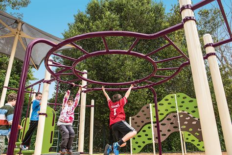 Playground Circular Monkey Bars - Landscape Structures Circular Architecture, Playground Structures, Motor Planning, Landscape Structure, Easy Landscaping, Natural Playground, Monkey Bars, Splash Pad, Deck Garden