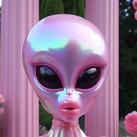 Alien Profile Picture, Pink Glam Aesthetic, Pink Magic Aesthetic, Pretty Alien, Alien Doll, Pink Alien, Trippy Iphone Wallpaper, Pink Space, Flamingo Theme