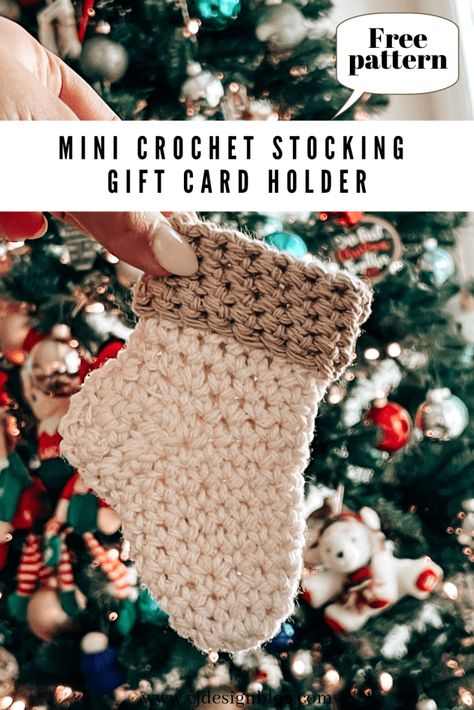 Crochet Gift Card Stocking Pattern Free, Christmas Cotton Crochet Patterns, Crochet Gift Card Stocking, Simple Crochet Projects Free Pattern, Beginner Christmas Crochet Projects, Crochet Tiny Stocking, Mini Stocking Crochet Pattern Free, Small Crochet Stocking Pattern Free, Crochet Small Christmas Stocking