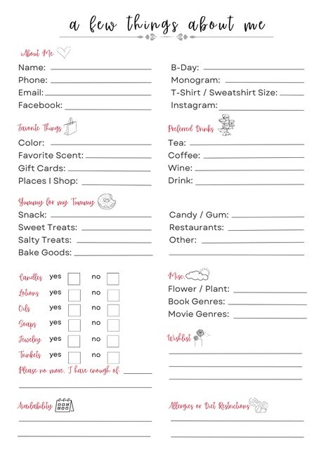 Fun Questionnaire For Friends, Secret Cheer Sister Gifts, Questions To Ask For Birthday Gifts, Favourite Things Questionnaire, All About Me Questions For Coworkers, Getting To Know You Questionnaire, Questionnaire For Gift Giving, Get To Know Teacher Questionnaire, Employee Of The Month Questionnaire