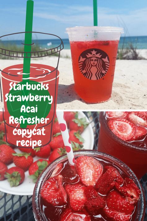 Starbucks At Home Refreshers, Easy Refresher Drinks, How To Make A Starbucks Strawberry Acai, Frozen Strawberry Acai Starbucks, How To Make A Strawberry Acai Refresher At Home, How To Make A Starbucks Refresher, Diy Starbucks Strawberry Acai Refresher, How To Make A Strawberry Refresher, Home Made Starbucks Refreshers