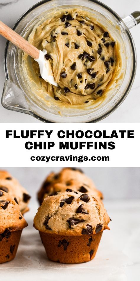 Moist Chocolate Chip Muffins Recipe, Large Chocolate Chip Muffins, Chocolate Chip Muffins Recipe Easy, Easy Chocolate Chip Muffin Recipes, Muffin Recipes Chocolate Chip, Choclate Chip Muffins, Fluffy Chocolate Chip Muffins, Home Made Muffins, Diy Muffins