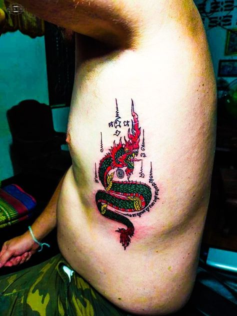 Thai Serpent Dragon Thai Serpent, Long Tattoo, Serpent Dragon, Thailand Tattoo, Thailand, Tattoos