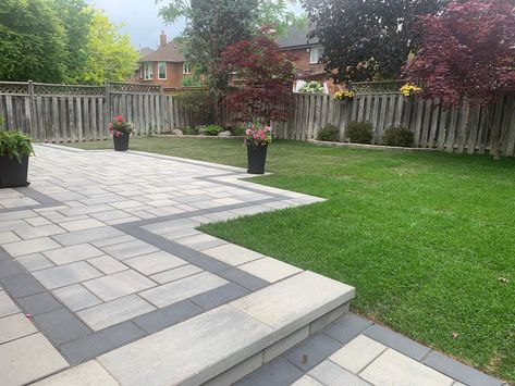 Pavers Off Deck, Interlock Patio Backyard, Driveway Extension, Unilock Pavers, Pavers Design, Diy Patio Pavers, Shale Grey, Patio Plans, Pavers Backyard