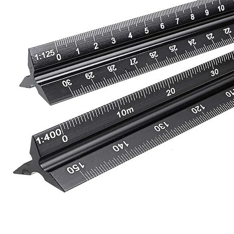 12 METRIC SCALE - Length: 30cm for both rulers Six rulers each 1:20, 1:25, 1:50, 1:75, 1:100, 1:125/1:100, 1:200, 1:250, 1:300, 1:400, 1:500 No need to waste time finding out how each increment needs to be measured Firm aluminium material: made of high-quality aluminium, durable and anodised for corrosion resistance, not easily deformable. Thanks to the bevelled edges, no accidental bumps, scratches and cuts Precision: Sharp gradations and precise markings for maximum accuracy make the ruler pro Triangular Graduation, Triangular Scale, Scale Ruler, Perfect Definition, Waste Time, Workshop Equipment, Diy Tools, Aluminum Metal, Scales