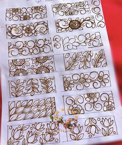 Mehedi Design Basic, Bridal Henna Borders, Mehndi Design Basic, Bridal Mehndi Designs Practice, Negative Space Filling Mehndi, Negative Filling Henna Design, Cutwork Mehndi Designs, Negative Mehendi Design, Mehandi Practice Sheet