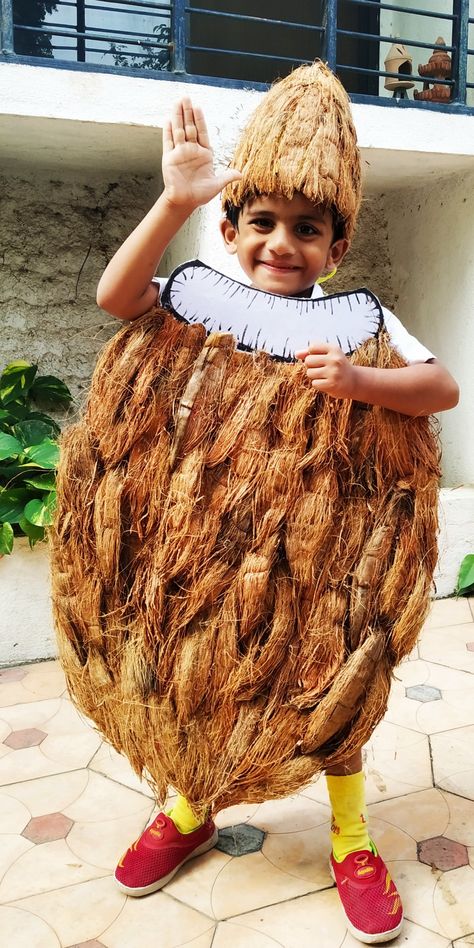 Fancy Dress Food Costume, Fruits And Vegetables Fancy Dress Ideas, Fruit And Vegetable Fancy Dress, Coconut Costume Diy, Fancy Dress Fruits For Kids, Fruit Fancy Dress Competition, Fancy Dress Fruits, Vegetable Fancy Dress For Kids, Fruits Fancy Dress For Kids