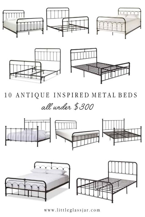 Bedroom Inspirations Master Metal Bed, Metal Farmhouse Bed, Metal Bed Design, Black Iron Beds, Antique Iron Beds, Metal Bed Frames, Farmhouse Design Ideas, Wrought Iron Bed, Farmhouse Style Lighting