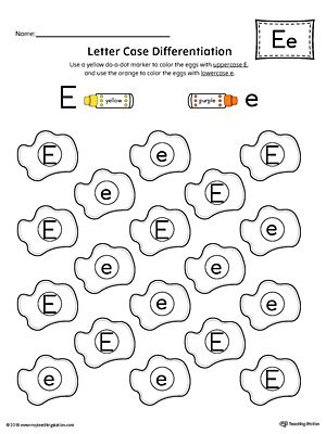 Letter Case Recognition Worksheet: Letter E Worksheet.This fun and coloring activity helps preschoolers and kindergarteners recognize the difference between the uppercase and lowercase E. Letter E Activities, Letter E Craft, Letter Recognition Worksheets, Letter Worksheets For Preschool, Letter Case, Kindergarten Letters, E Words, Alphabet Worksheets Preschool, Handwriting Worksheets