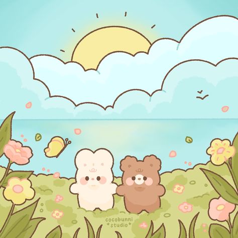 Procreate Kawaii Drawing, Picnic Drawing, Kawaii Photography, Sanrio Rilakkuma, Pc Wallpapers, Bunny Drawing, Kawaii Bunny, Pet Art, Stitch Ideas