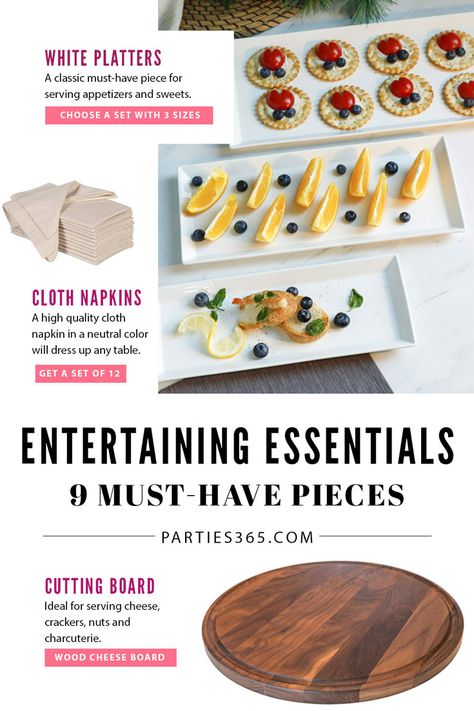 Dinner Party Serving Dishes, Dinner Party Serveware, Home Entertaining Ideas, Serving Dishes For Entertaining, Dinner Party Must-haves, Table Dinner Ideas, Serving Platters Entertaining, Serveware Essentials, Hostess Essentials