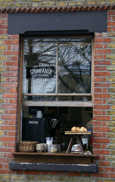 Campania Gastronomia | Shoreditch,  London #coffee #shop #window #pastries #restaurant #brick #awning An Open Window, Italian Cafe, Columbia Road, Shoreditch London, Living In London, Interior Vintage, Shop Fronts, Bakery Cafe, Cafe Shop