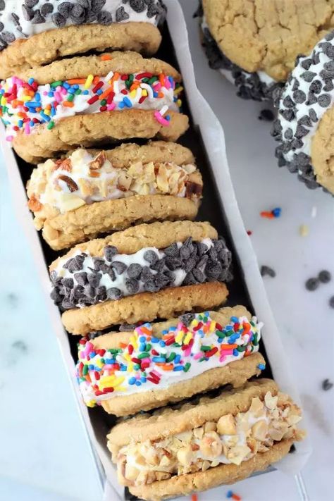 Peanut Butter Cookie Ice Cream Sandwich, Cookie Ice Cream Sandwiches, Cookie Ice Cream, Best Peanut Butter Cookies, Chewy Peanut Butter Cookies, Delicious Ice Cream, Ice Cream Cookie Sandwich, Lost 100 Pounds, Healthy Food Facts