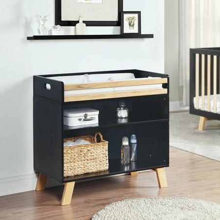 The Glavbiku baby changing table is the first of its kind. This versatile modern solid wood design changing table features a removable top tray that can be used as a tray on its own. The table below can double as a bookshelf or side table. your choice! Combine it with the Glavbiku crib to create a complete crib. A product worth your investment! Size: 35".  Color: Black. Baby Changing Table, Toddler Furniture, Wood Care, Nursery Set, Table Black, Baby Changing, Baby Furniture, Furniture Assembly, Left Behind