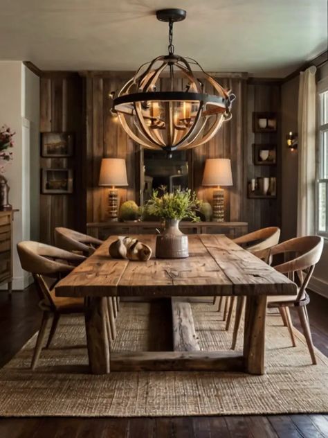 20 Chic Dinning Room Ideas To Copy - whatdosquirreleat.com Ranch Style Dining Room, Rustic Chic Dining Room, Warm Dining Room, Dining Room Rustic, Montana Cabin, Cottage Dining Rooms, Outdoor Wood Projects, Chic Dining Room, Hunting Room