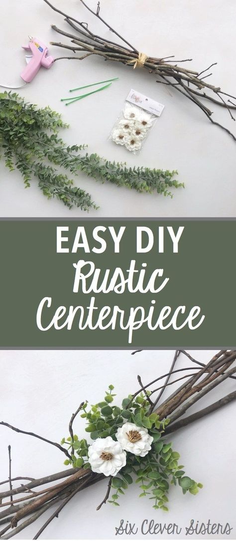 This easy diy rustic centerpiece is so lovely for a wedding or bridal shower! So, if you're looking for a diy centerpiece idea for a wedding or bridal decor, this is a winner, and it's super cheap to make! #farmhouse #wedding #bride #bridal #decor #diy #crafts #rustic #floral #diywedding Rustic Dollar Tree Wedding Decor, Easy Cheap Table Centerpieces, Easy Inexpensive Table Centerpieces, Cheap Rustic Wedding Ideas Diy, Farmhouse Bridal Shower Decor, Bridal Shower Centerpiece Ideas Simple, Cheap Centerpiece Ideas Diy, Diy Easy Centerpieces, Rustic Centerpieces For Party