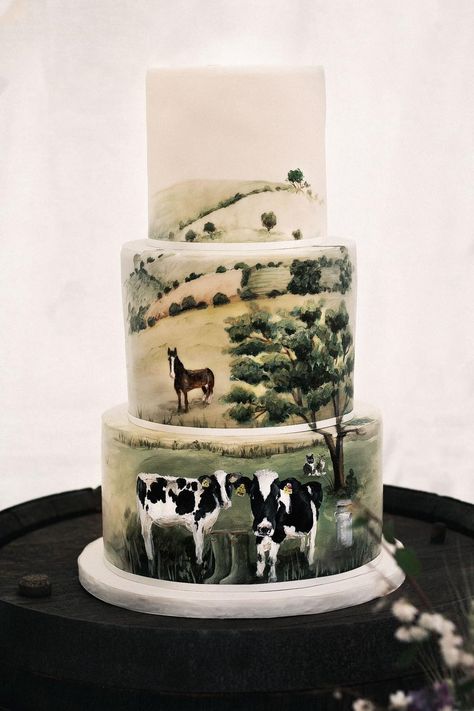 A hand painted Farm wedding cake... - The Rose On The Cake | Facebook Farm Wedding Cake, Painted Cake, Farm Cake, Cake Inspo, Painted Cakes, Farm Wedding, The Rose, The Weekend, Wedding Cake