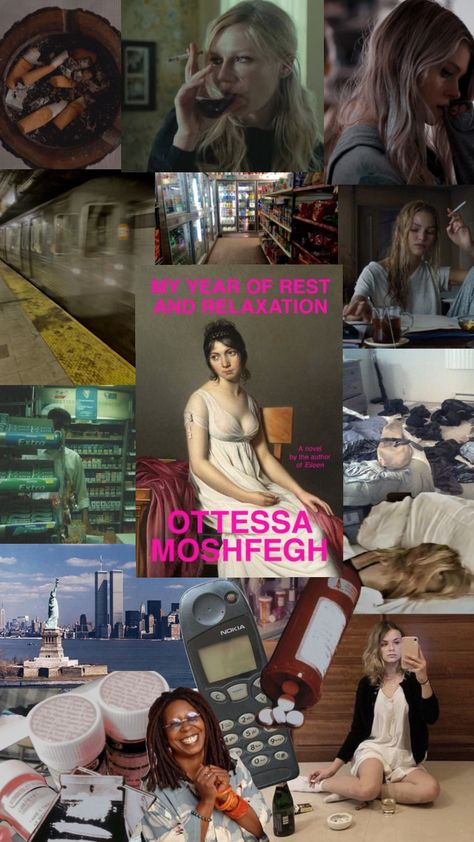 my year of rest and relaxation aesthetic #otessamoshfegh #myyearofrestandrelaxation #books #bookaesthetic #dashanekrasova #cigarettes #nyc #early2000s #myorar #newyork #literature #blonde #dirtygirl Rest And Relaxation Aesthetic, Relaxation Aesthetic, Year Of Rest And Relaxation, My Year, Rest And Relaxation, Book Aesthetic, Mood Board, Relaxation, Literature