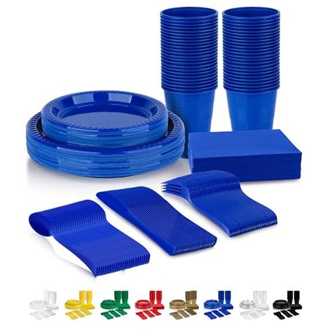 Blue Dinnerware Sets, Plastic Dinnerware Sets, Plastic Party Plates, Plates And Cups, Plastic Dinnerware, Birthday Plate, Disposable Plates, Plastic Plates, Paper Plates Party