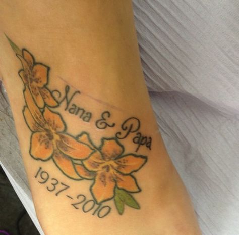 A tattoo I got for my nana and papa when I was 16 R.I.P #tattoos #nana #papa #missyouguys Nana And Papa Tattoos, P Tattoos, Rip Tattoo, Miss You Guys, Memorial Tattoos, Papa Bear, A Tattoo, Beautiful Tattoos, I Tattoo