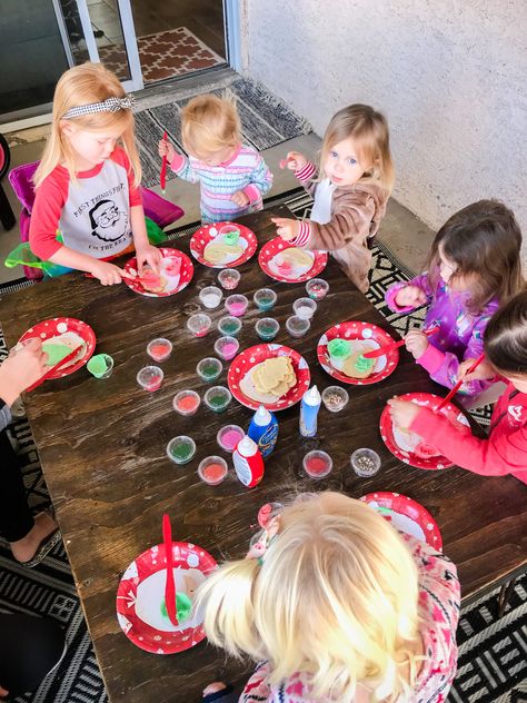 Tips for Throwing a Toddler Cookie Decorating Party Toddler Cookie Decorating Party, Cookie Decorating For Toddlers, Kids Cookie Decorating Party, Sugar Cookie Decorating Party, Kid Cookie Decorating Party, Cookie Decorating Party For Kids, Toddler Cookies, Girls Christmas Party, Christmas Party Photo