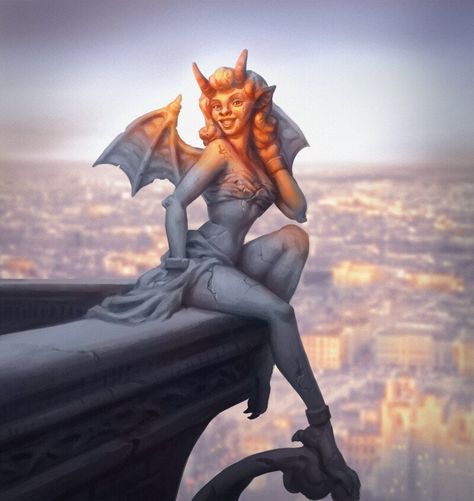 ArtStation - Gargoyle Pinup , Vika Yarova Gargoyle Drawing, Gargoyles Characters, Paintings And Drawings, Image Painting, Mythical Creature, Writing Art, Pin Up Art, Monster Girl, Artist Websites