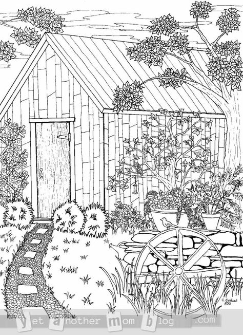 Coloring Page: Garden Scene Coloring Pages Nature, Garden Coloring Pages, Coloring Pages For Grown Ups, Rainbow Canvas, Adult Colouring Pages, Coloring Page Ideas, Fall Coloring Pages, Coloring Pages Printable, Printable Templates