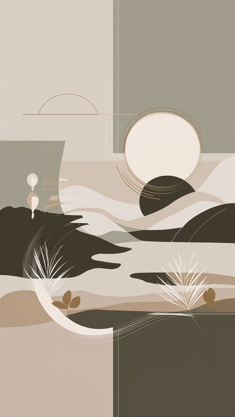 Discover 'Tranquil Serenity,' a minimalist art print that beautifully blends Bauhaus and Zen aesthetics. Featuring soft geometric shapes, soothing pastels, and earth tones, this elegant composition invites contemplation. Inspired by Japanese ink wash techniques, enjoy the delicate interplay of light and shadow, evoking peace and balance. Perfect for modern decor, this print enhances any serene space. #MinimalistArt #Bauhaus #Zen #ArtPrints Zen Aesthetic Art, Zen Aesthetic Wallpaper, Zen Aesthetic, Peace And Balance, Poster Inspiration, Boho Painting, Zen Design, Feed Insta, Minimalist Landscape