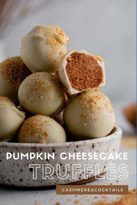 Pumpkin Cheesecake Truffles No Bake, Pumpkin Flavoured Desserts, Healthy Pumpkin Truffles, Cheesecake Truffles No Bake, Pumpkin Cheesecake Truffle Balls, Easy Pumpkin Truffles, No Bake Cheesecake Truffles, Pumpkin Truffles Recipe, Fall Truffles Recipe