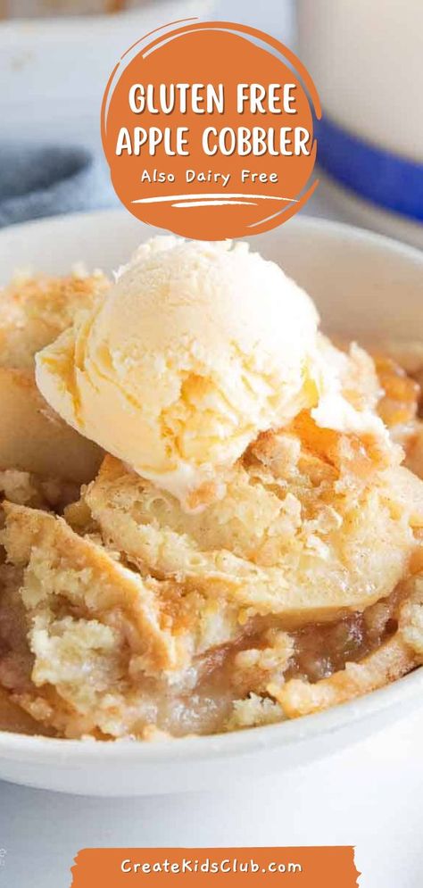 Our gluten-free apple cobbler is a delicious dessert for summer, winter, or fall. Made with Granny Smith and Honeycrisp apples tossed with lemon juice and spices, baked with a topping made from flour, sugar, and eggs, this is a must-try cobbler recipe. Dairy-free. Your friends and family will never guess this apple recipe is both gluten & dairy-free. The fresh apples combined with the flavors of cobbler filling leave your guests craving seconds. Gluten Free Fruit Cobbler, Gf Thanksgiving Desserts Easy, Apple Recipes Easy Gluten Free, Keto Apple Cobbler Recipes, Gf Apple Cobbler Gluten Free, Gluten Free Apple Cobbler Recipe, Gluten Free Granny Smith Apple Recipes, Granny Smith Apple Recipes Gluten Free, Gluten Free Apple Tart Recipe