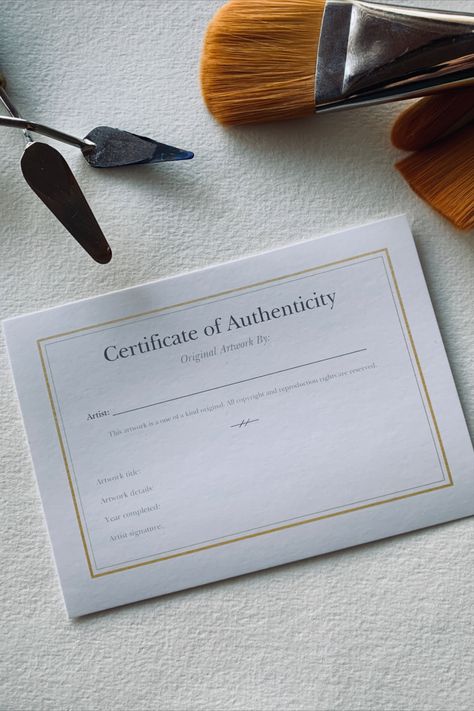 Certificate Of Authenticity Design, Frame Packaging Ideas, Certificate Of Authenticity Art, Ideas Cuadros, Art Packaging, Art Certificate, Authenticity Certificate, Artist Aesthetic, Artist Signatures