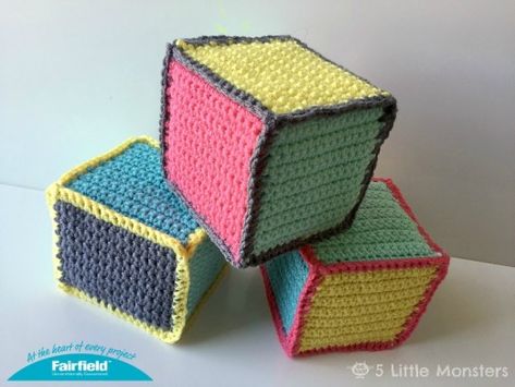 Crochet Baby Blocks - Fairfield World Craft Projects Crochet Cube, Crocheted Mermaid, Crocheted Squares, World Craft, Crochet Ball, Cube Pattern, Baby Crochet Patterns Free, Crochet Mermaid, Foam Blocks