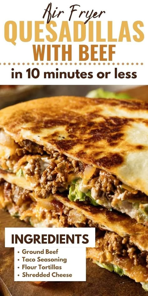 Discover the secret to crispy, golden-brown beef quesadillas made effortlessly in your air fryer or Ninja Foodi! Create the perfect snack or meal, combining juicy beef, melted cheese, and soft tortillas, all with the convenience of your air fryer. A quick dinner solution or a delicious way to use up leftovers, this recipe promises restaurant-quality quesadillas at home, without the mess or stress of traditional frying. Ready in minutes Cheap Air Fryer, Quesadilla Recipes Beef, Air Fryer Beef, Air Fryer Recipes Low Carb, Soft Tortillas, Beef Quesadillas, New Air Fryer Recipes, Air Fried Food, Air Fryer Oven Recipes