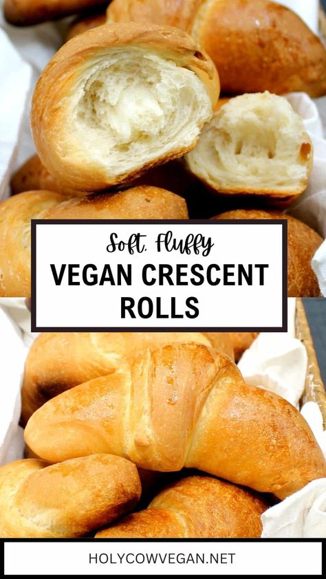 Soft and incredibly fluffy, these vegan crescent rolls beat store bought rolls any day, and they couldn't be easier to make! Vegan Crescent Rolls, Gf Crescent Rolls, Vegan Gluten Free Croissants, Vegan Dinner Rolls Recipe, Gluten Free Vegan Rolls, Vegan Crescent Roll Recipes, Vegan Yeast Rolls, Vegan Rolls Recipe, Dairy Free Rolls