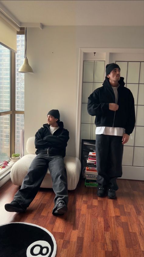 Air Max 97 Black Outfit, 8ball Rug, Black Air Max 97, Stussy 8ball, Y2k Baggy Pants, Air Max 97 Outfit, All Black Fit, Male Models Poses, Outfit Streetwear