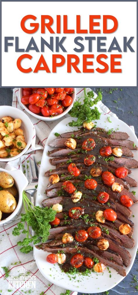 Steak Caprese, Honey And Garlic, Blistered Tomatoes, Balsamic Glaze Recipes, Grilled Foods, Friends Recipes, Fantastic Recipes, Easy Keto Meal Plan, Grilled Flank Steak