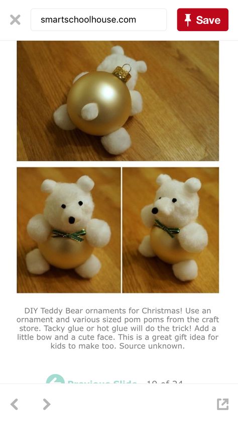 Christmas Crafts Diy Kids, Diy Teddy Bear, Teddy Bear Ornament, Kids Christmas Ornaments, Christmas Decorations For Kids, Diy Christmas Decorations, Christmas Decorations Diy Outdoor, Navidad Diy, Christmas Bear