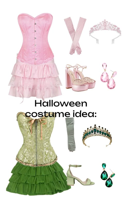 Tiana and Lottie!! #princessandthefrog #green #pink #lottie #tiana #halloween #costume #trickortreat Lottie Tiana, Lottie And Tiana, Halloween Costume Bff, Halloween Costume Duos, Costume Duos, Tiana And Lottie, Wlw Halloween, Bestie Halloween Costumes, Friends Costumes