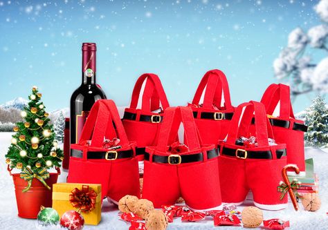 Free shipping Christmas Gift Bag Santa Wine Bottle Cover Santa Gift Pant Style Treat Bags For Candy Santa Food, Ornament Exchange Party, Pretty Gift Wrapping, Wrapping Paper Vintage, Christmas Santa Gifts, Christmas Makeup Ideas, Pretty Gift Wrapping Ideas, Christmas Treats For Gifts, Gift Ideas Creative