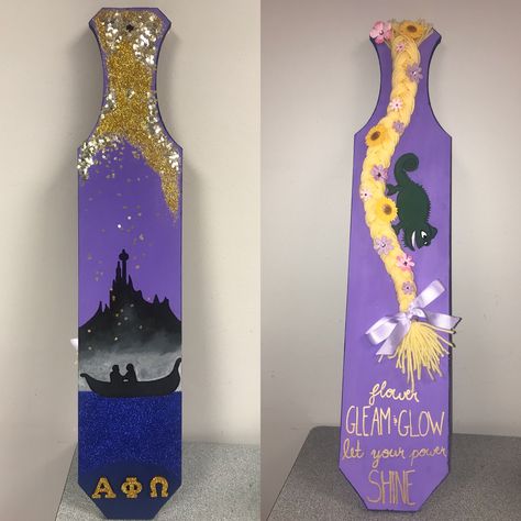 Tangled Sorority Paddle, Dipper Tattoo, Paddle Sorority Big, Paddle Sorority, Big Little Paddles, Paddle Ideas, Greek Paddles, Alpha Phi Omega, Sorority Ideas