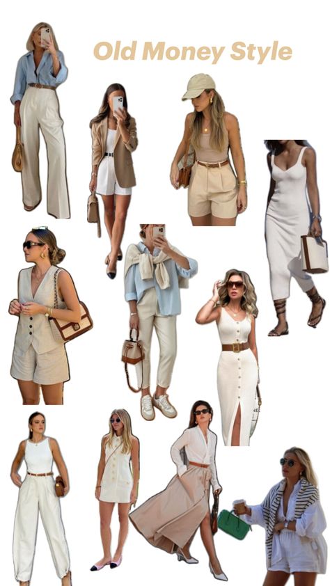 Always wear well-made, sophisticated and timeless clothes and accessory to look like old money. Neutral colors - such as navy blue, beige, white, grey - are favored in this style Outfits For Casual, Popular Fashion Trends, Old Money Outfits, Dressy Casual Outfits, Fashion Capsule Wardrobe, Casual Day Outfits, Old Money Style, Stylish Work Outfits, Popular Fashion